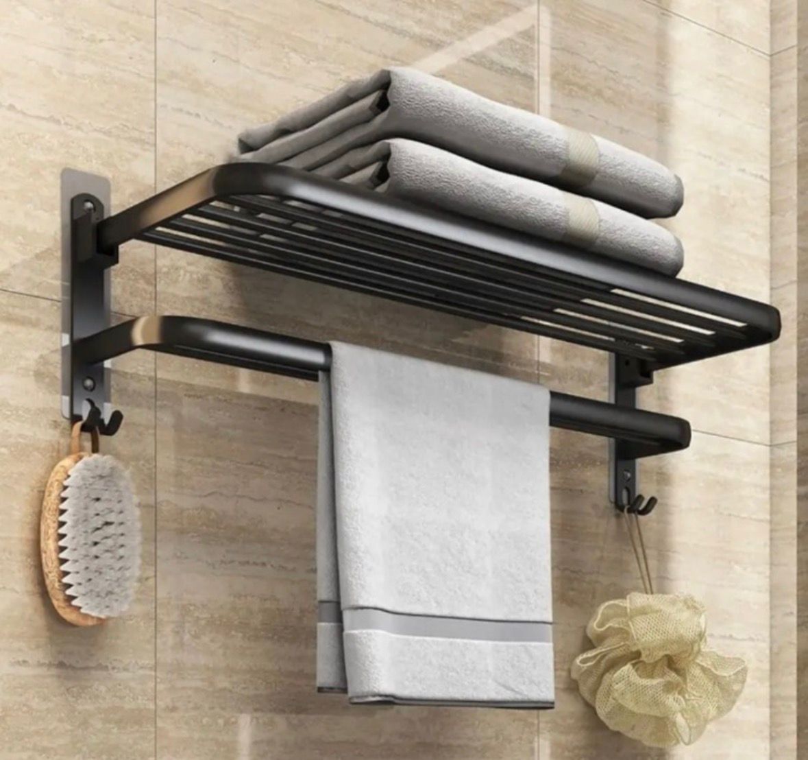 Toallero Doble Plegable Grande De Baño Organizador De Metal