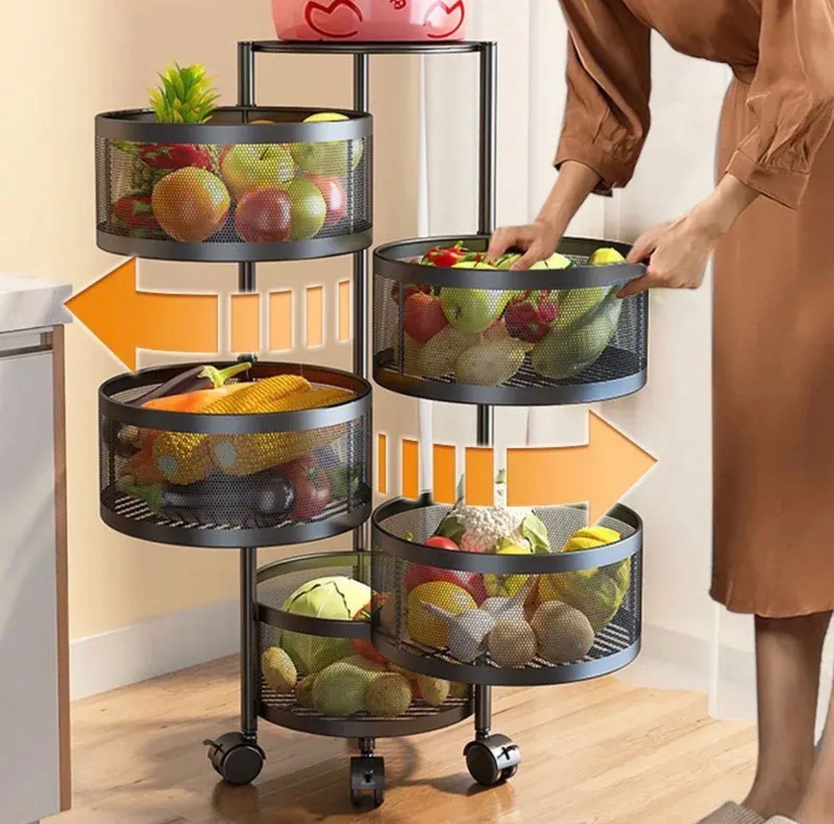 Organizador De Cocina Frutero 5 Niveles Con Ruedas Acero Mate