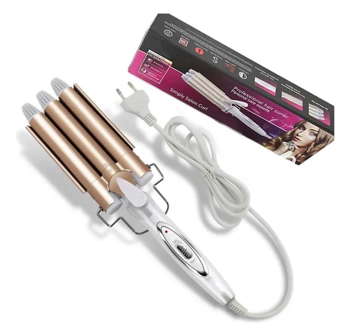 Buclera Kemei Triple Tubo Rizador De Pelo Ondas Perfectas Cabello