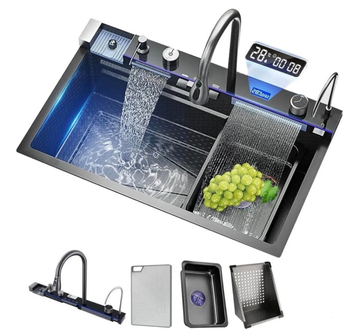 Pileta Bacha Acero Inox Multifuncion Con Lava Vaso Premium 75cm