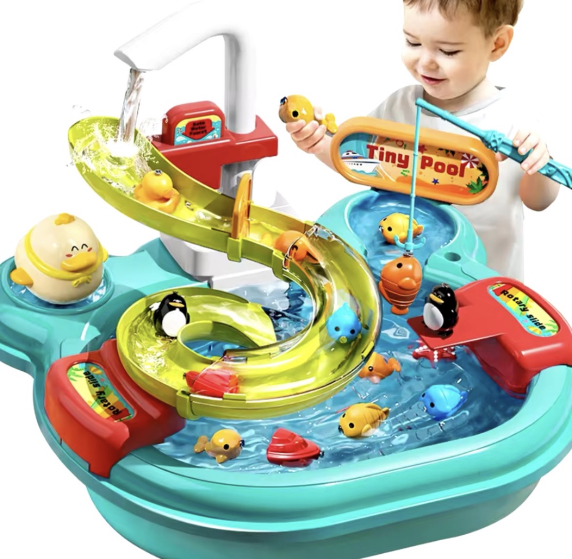 Juego De Pesca y Bacha Fregadero Para Niños Con Canilla De Agua Electrica 2 en 1