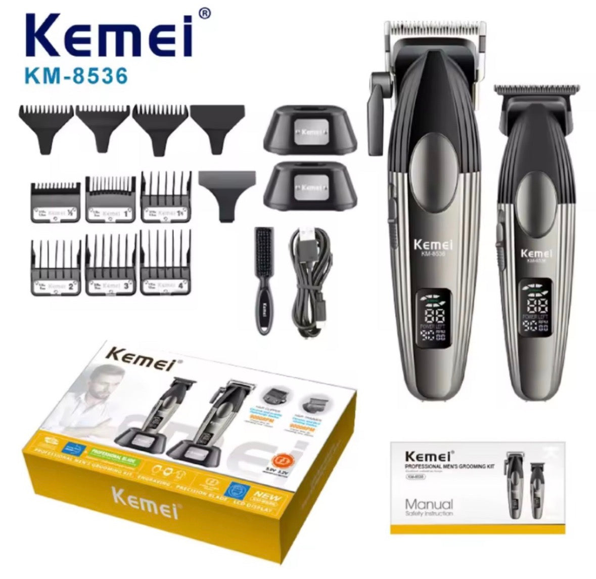 Kit Maquinas Profesionales Inalámbricas Kemei Patillera + Corta Pelo y Barba