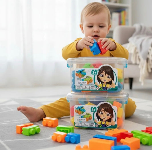 Bloques Cubos Ladrillos Con Autitos De Encastre Construcción Juego Niños En Valijita 58pcs