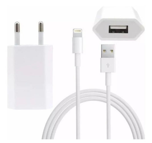 Cargador Ficha + Cable iPhone 2 Metros 5 6 7 8 X Plus Xr Xs