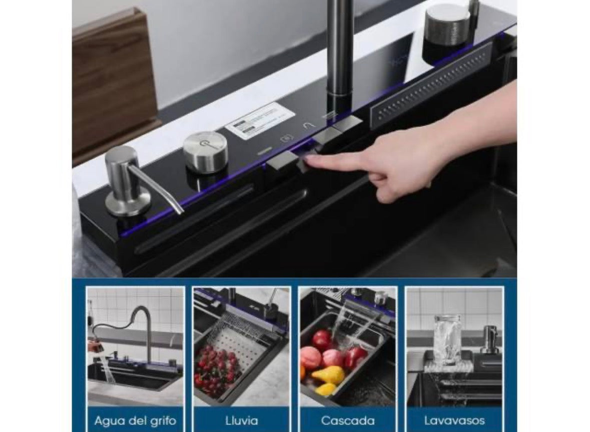 Pileta Bacha Acero Inox Multifuncion Con Lava Vaso Premium 68cm
