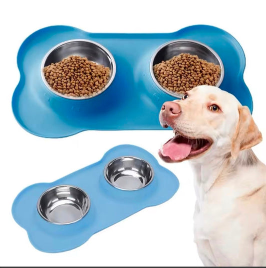 Plato Tacho Doble De Acero Comida y Agua Para Mascotas Perro Gato