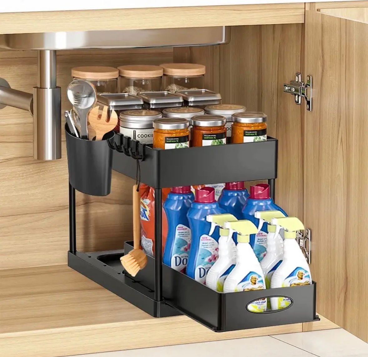 Organizador Multiuso Alacena Bajo Mesada De Metal 2 Niveles con Cajón