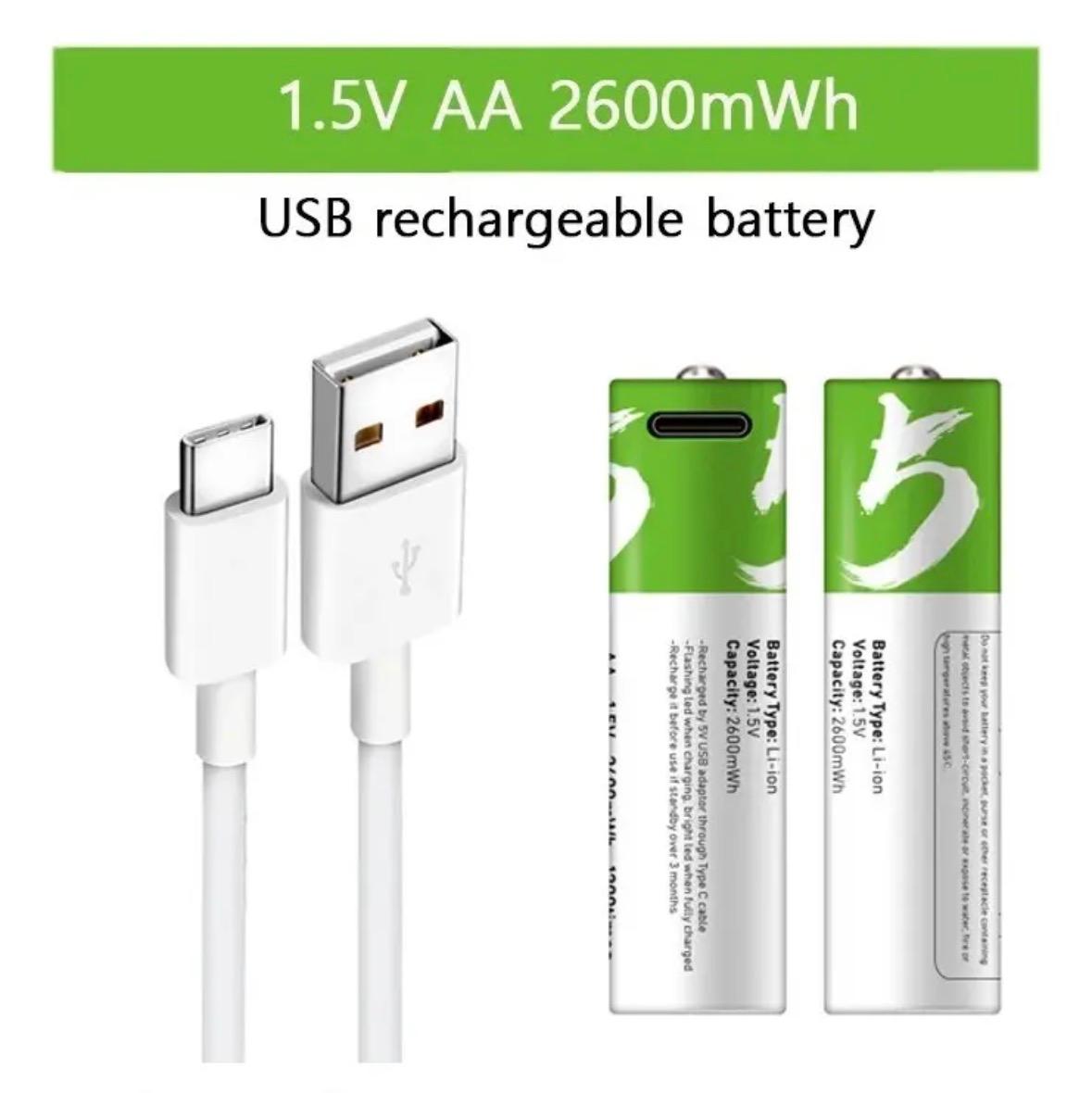 Pilas Recargables Aa 2600mah Pack X2 + Cable Usb-c