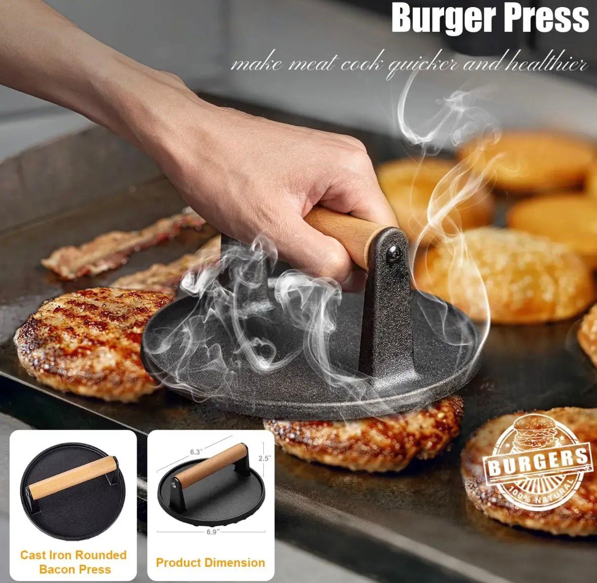 Set Hamburguesas Caseras Smash Molde Espátula Prensa