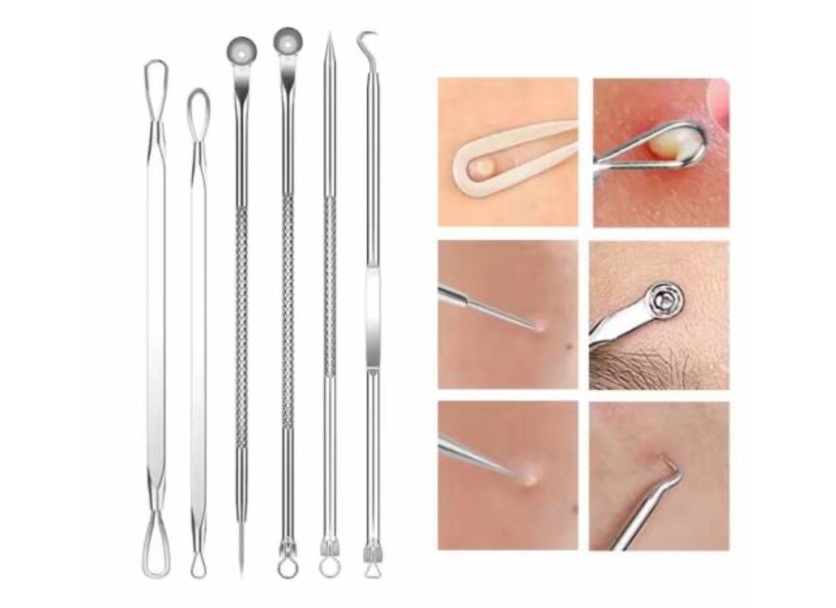 Set Aguja Quita Puntos Negros Granos Acero Inox + Estuche